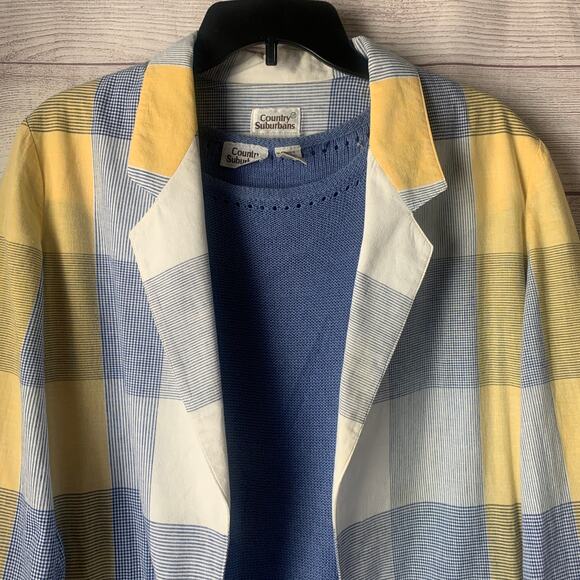 Vintage Country Suburbans Plaid Lightweight Blazer Shirt Blue Sweater Size 12 - Picture 11 of 16